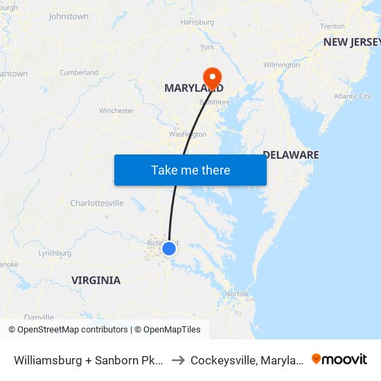 Williamsburg + Sanborn Pkwy to Cockeysville, Maryland map