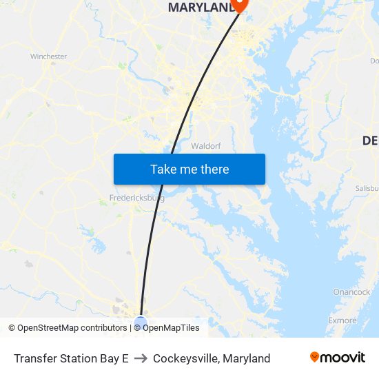 Transfer Station Bay E to Cockeysville, Maryland map