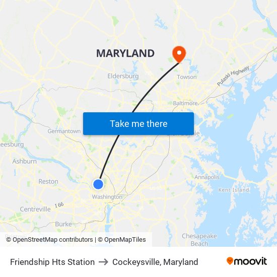 Friendship Hts Station to Cockeysville, Maryland map