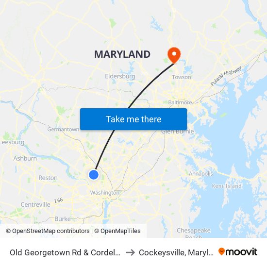 Old Georgetown Rd & Cordell Ave to Cockeysville, Maryland map