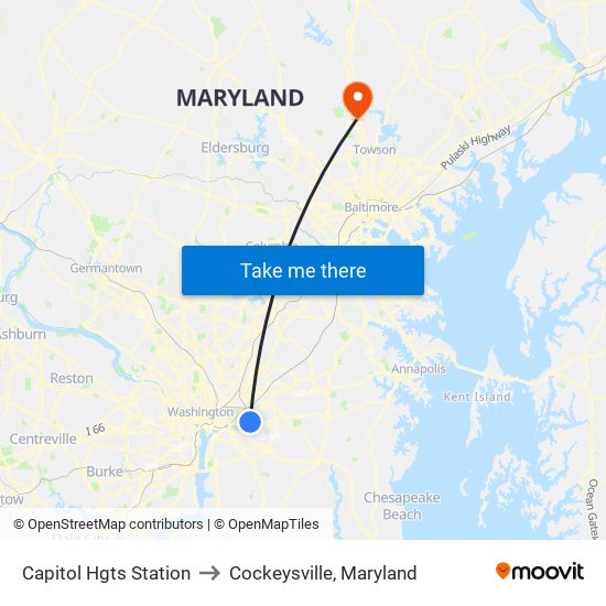 Capitol Hgts Station to Cockeysville, Maryland map