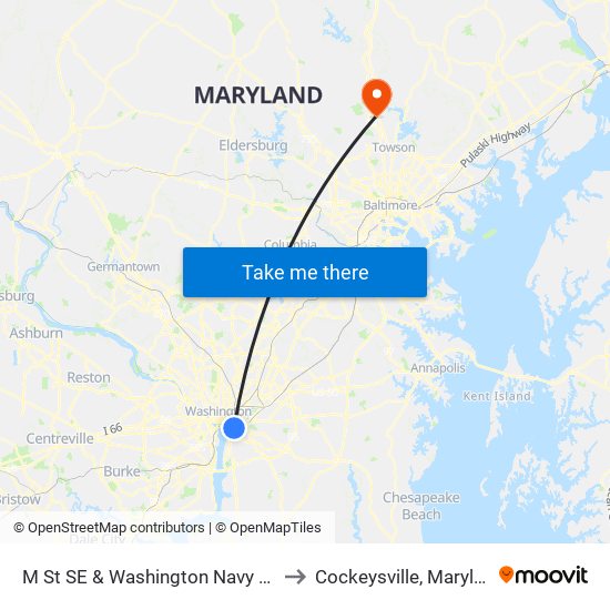 M St SE & Washington Navy Yard to Cockeysville, Maryland map