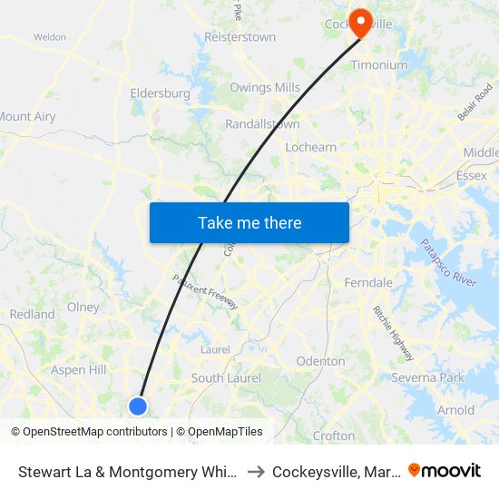 Stewart La & Montgomery White Oak A to Cockeysville, Maryland map