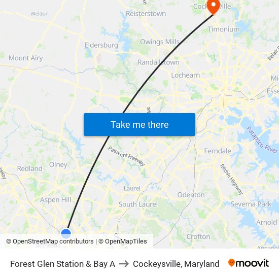 Forest Glen Station & Bay A to Cockeysville, Maryland map