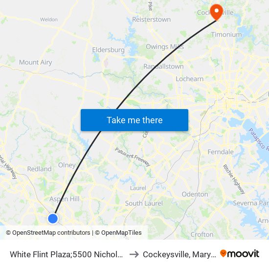 White Flint Plaza;5500 Nicholson La to Cockeysville, Maryland map