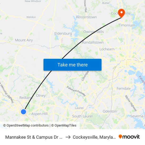 Mannakee St & Campus Dr (E) to Cockeysville, Maryland map