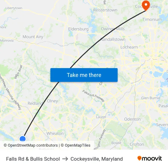Falls Rd & Bullis School to Cockeysville, Maryland map