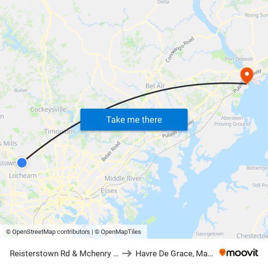 Reisterstown Rd & Mchenry Ave Sb to Havre De Grace, Maryland map