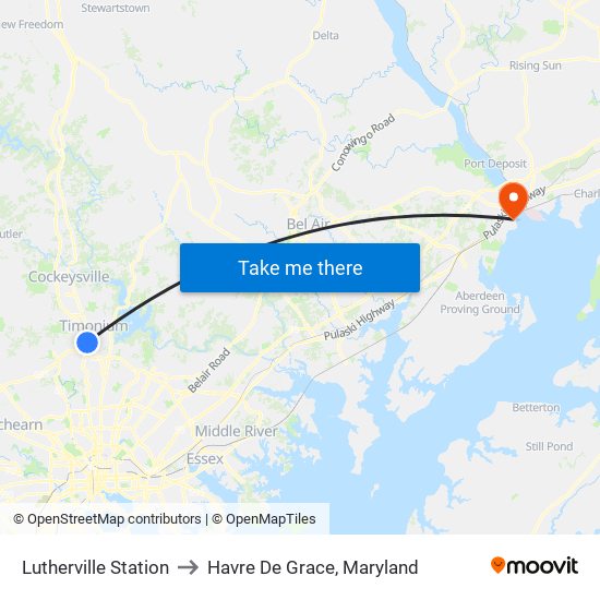 Lutherville Station to Havre De Grace, Maryland map