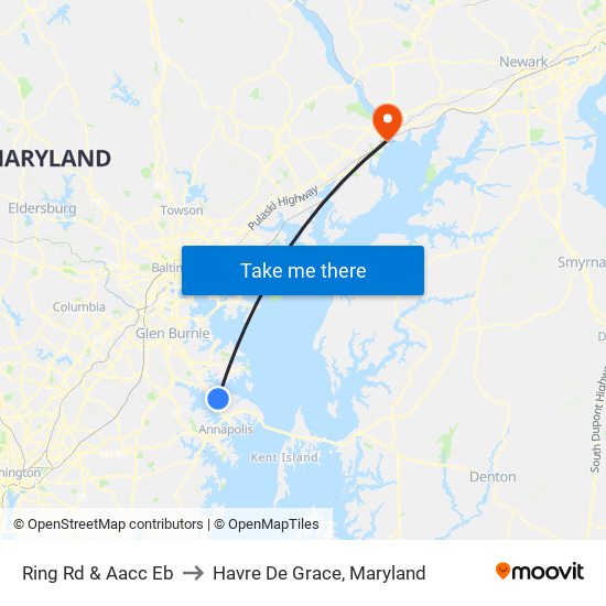 Ring Rd & Aacc Eb to Havre De Grace, Maryland map