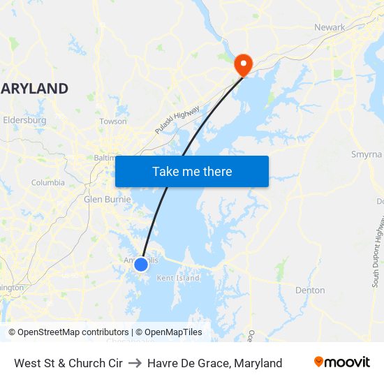 West St & Church Cir to Havre De Grace, Maryland map
