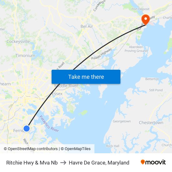 Ritchie Hwy & Mva Nb to Havre De Grace, Maryland map