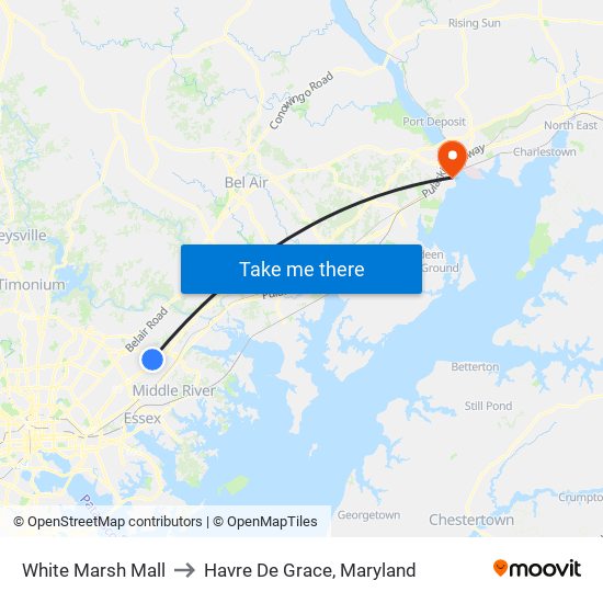 White Marsh Mall to Havre De Grace, Maryland map