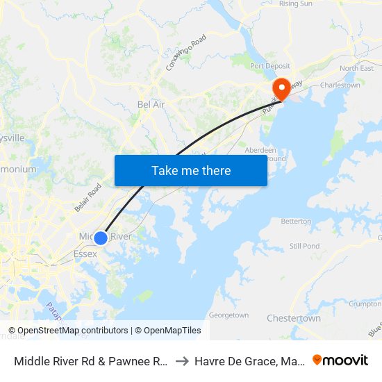 Middle River Rd & Pawnee Rd FS Nb to Havre De Grace, Maryland map