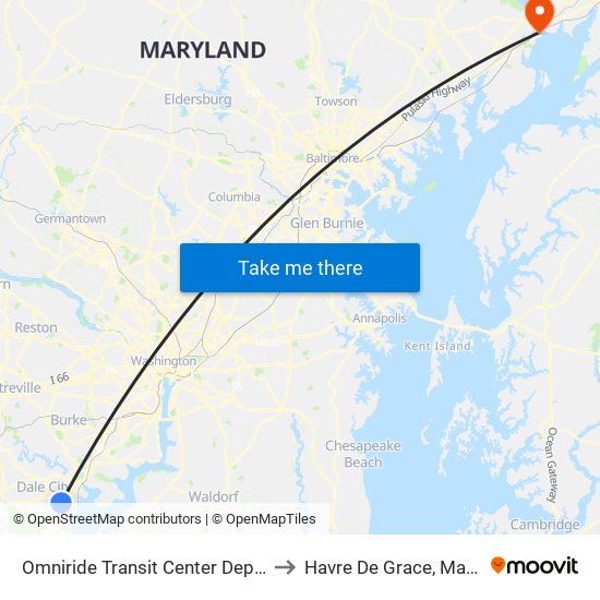 Omniride Transit Center Departures to Havre De Grace, Maryland map