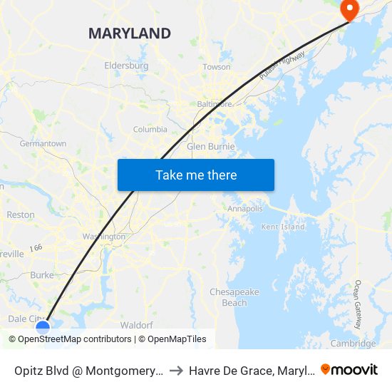 Opitz Blvd @ Montgomery Ave to Havre De Grace, Maryland map