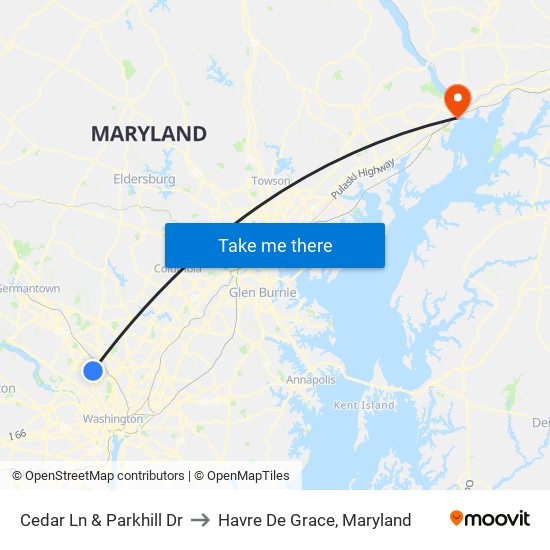 Cedar Ln & Parkhill Dr to Havre De Grace, Maryland map