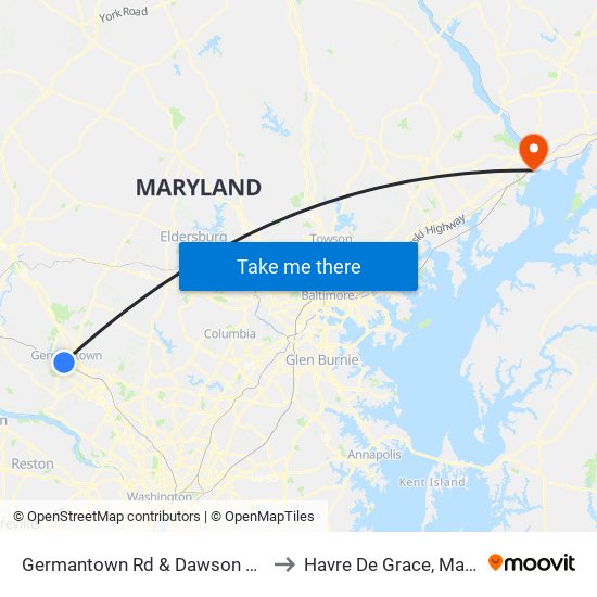 Germantown Rd & Dawson Farm Rd to Havre De Grace, Maryland map