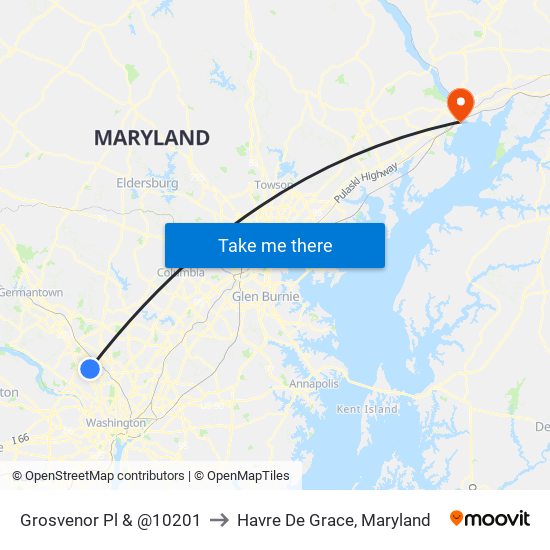 Grosvenor Pl & @10201 to Havre De Grace, Maryland map