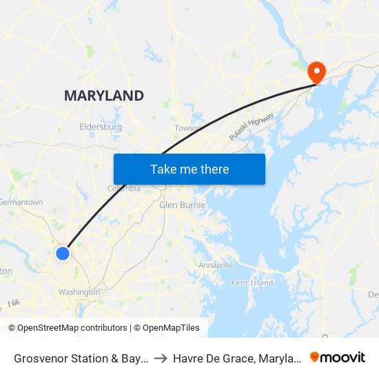 Grosvenor Station & Bay G to Havre De Grace, Maryland map