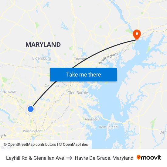 Layhill Rd & Glenallan Ave to Havre De Grace, Maryland map