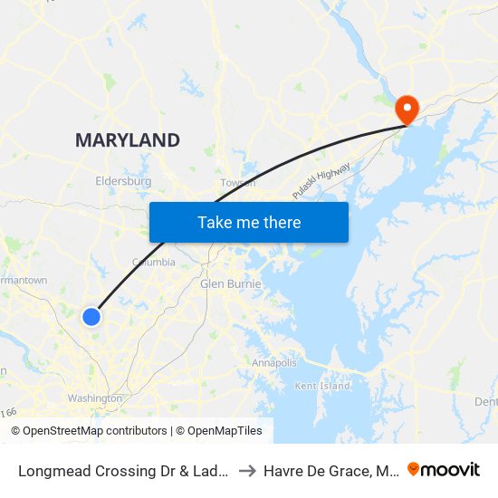 Longmead Crossing Dr & Ladymeade Dr to Havre De Grace, Maryland map