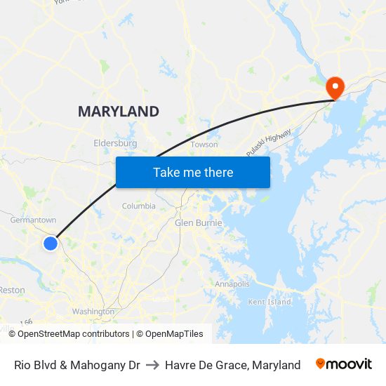 Rio Blvd & Mahogany Dr to Havre De Grace, Maryland map