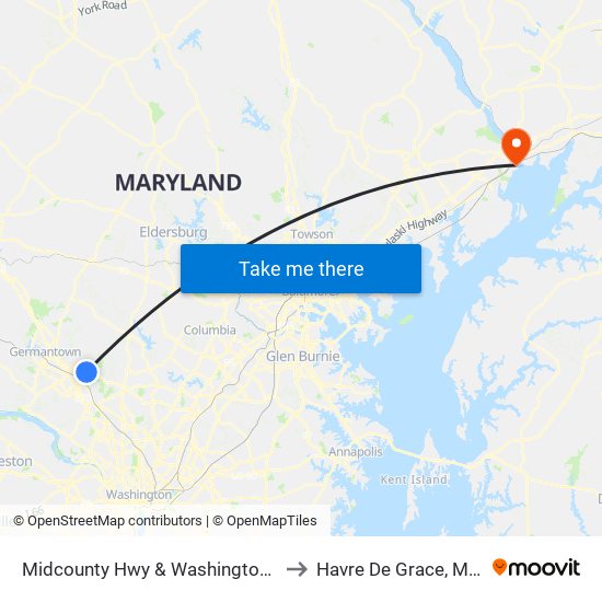 Midcounty Hwy & Washington Grove Ln to Havre De Grace, Maryland map