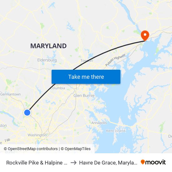 Rockville Pike & Halpine Rd to Havre De Grace, Maryland map