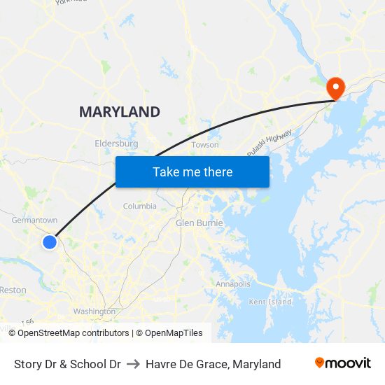 Story Dr & School Dr to Havre De Grace, Maryland map