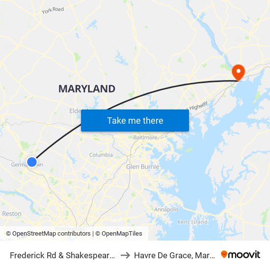 Frederick Rd & Shakespeare Blvd to Havre De Grace, Maryland map