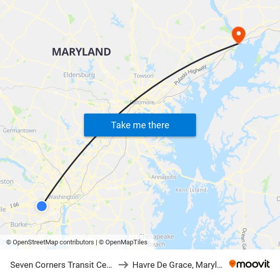 Seven Corners Transit Center to Havre De Grace, Maryland map