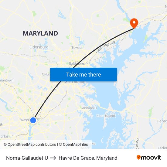 Noma-Gallaudet U to Havre De Grace, Maryland map