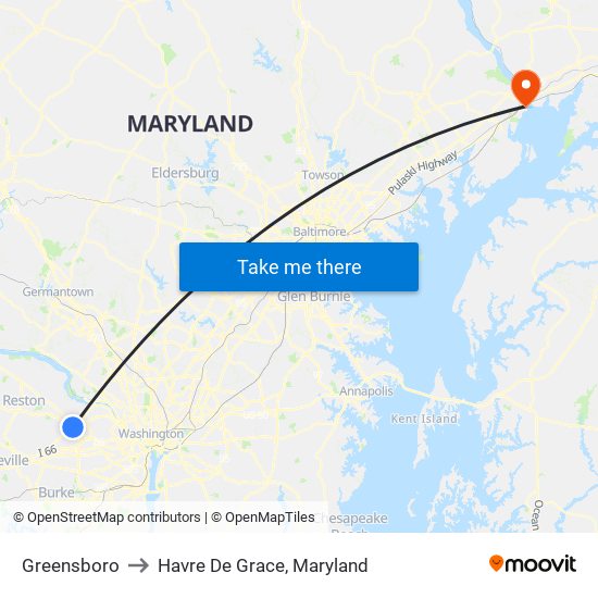 Greensboro to Havre De Grace, Maryland map