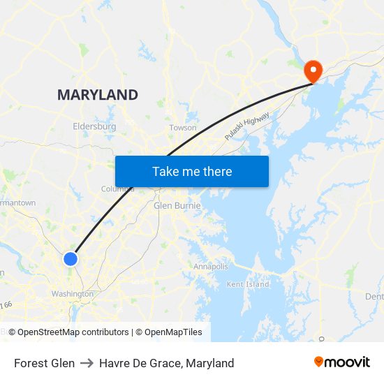 Forest Glen to Havre De Grace, Maryland map