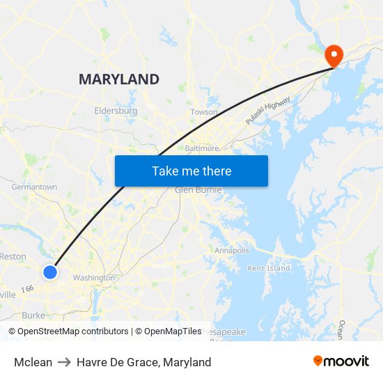 Mclean to Havre De Grace, Maryland map