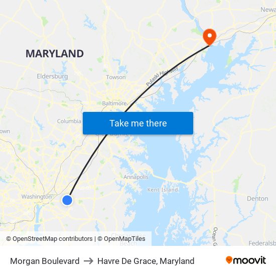 Morgan Boulevard to Havre De Grace, Maryland map