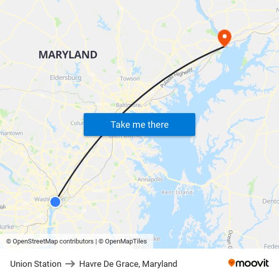 Union Station to Havre De Grace, Maryland map