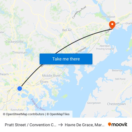 Pratt Street / Convention Center to Havre De Grace, Maryland map