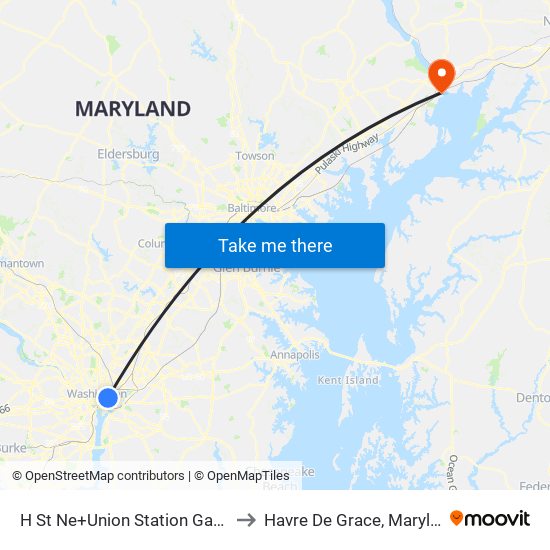 H St Ne+Union Station Garage to Havre De Grace, Maryland map