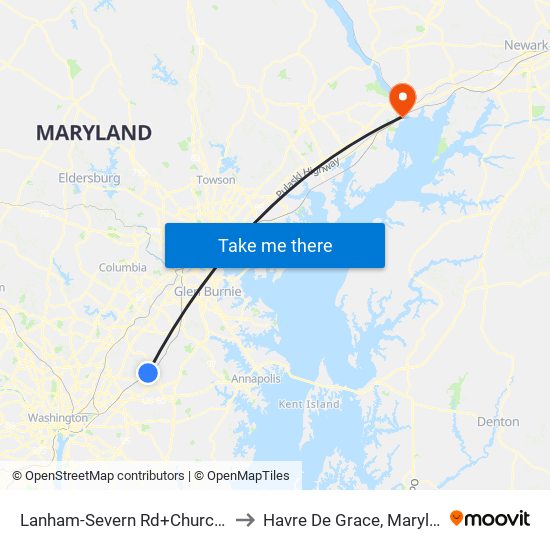 Lanham-Severn Rd+Church La to Havre De Grace, Maryland map