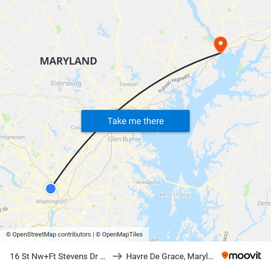 16 St Nw+Ft Stevens Dr NW to Havre De Grace, Maryland map