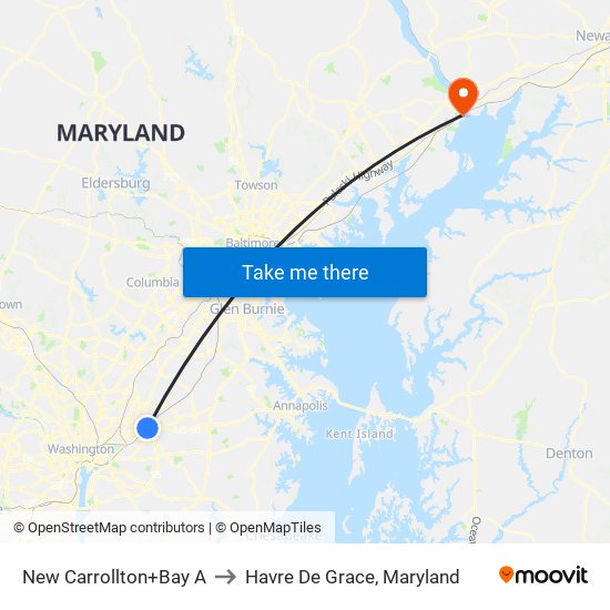 New Carrollton+Bay A to Havre De Grace, Maryland map