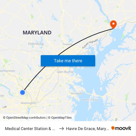 Medical Center Station & Bay D to Havre De Grace, Maryland map