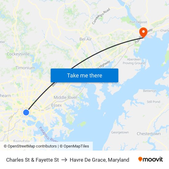 Charles St & Fayette St to Havre De Grace, Maryland map