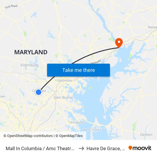 Mall In Columbia / Amc Theatre (Southbound) to Havre De Grace, Maryland map