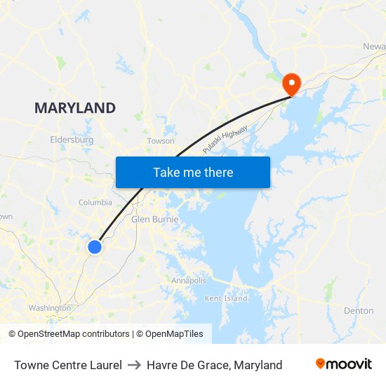 Towne Centre Laurel to Havre De Grace, Maryland map