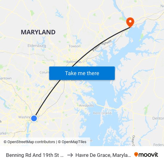 Benning Rd And 19th St NE to Havre De Grace, Maryland map