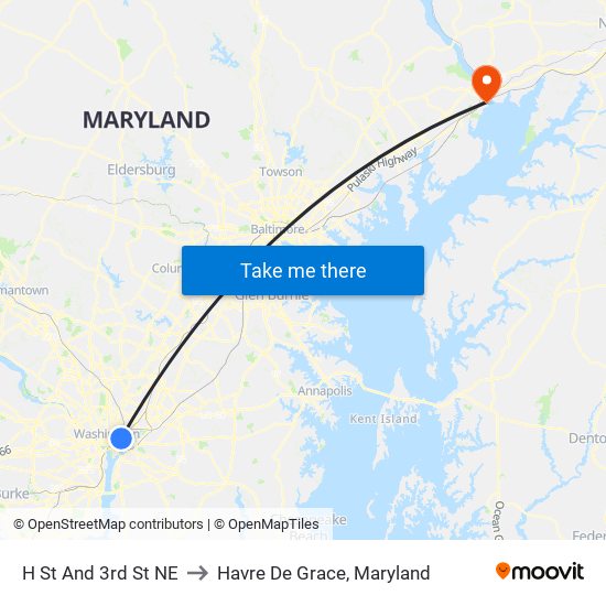 H St And 3rd St NE to Havre De Grace, Maryland map