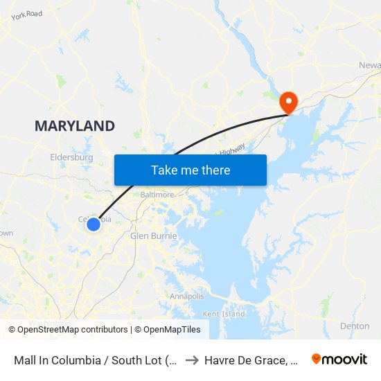 Mall In Columbia / South Lot (Westbound) to Havre De Grace, Maryland map